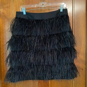 J McLaughlin. Black feather skirt.  EUC